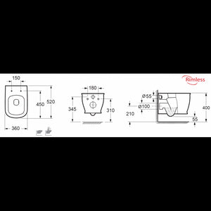 Pacchetto WC sospeso GENESIS senza brida 35x52x36 cm