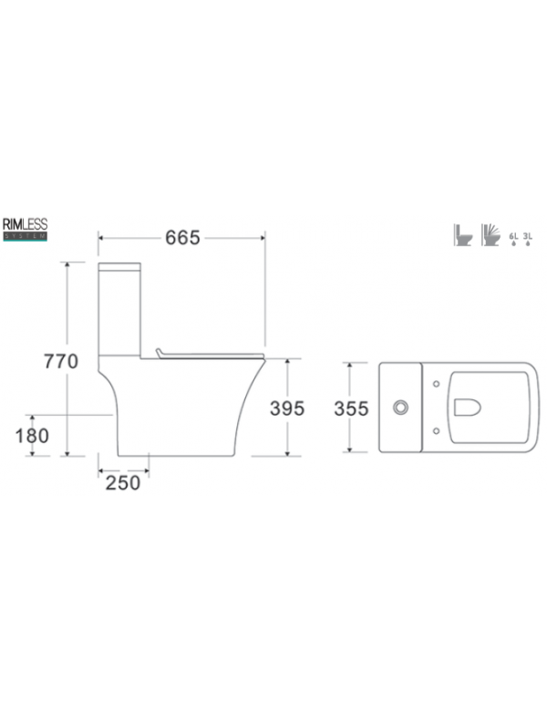 NATALIA Confezione WC orizzontale da banco senza brida 66,5x35,5x77 cm con sedile WC