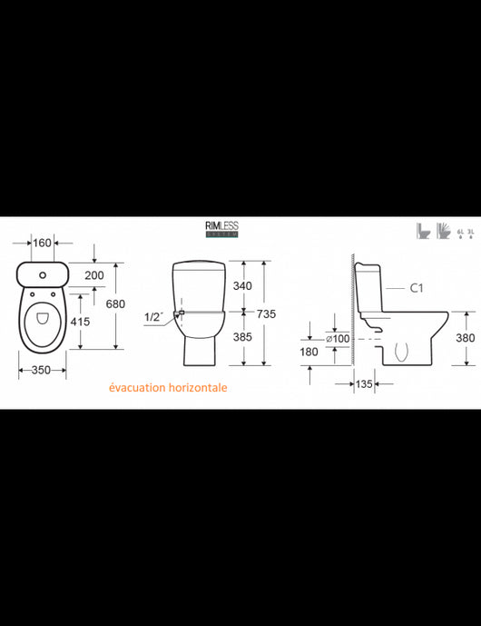 Pacchetto WC autoportante senza brida VENICE1 71x68x35 cm - con sedile con freno a caduta