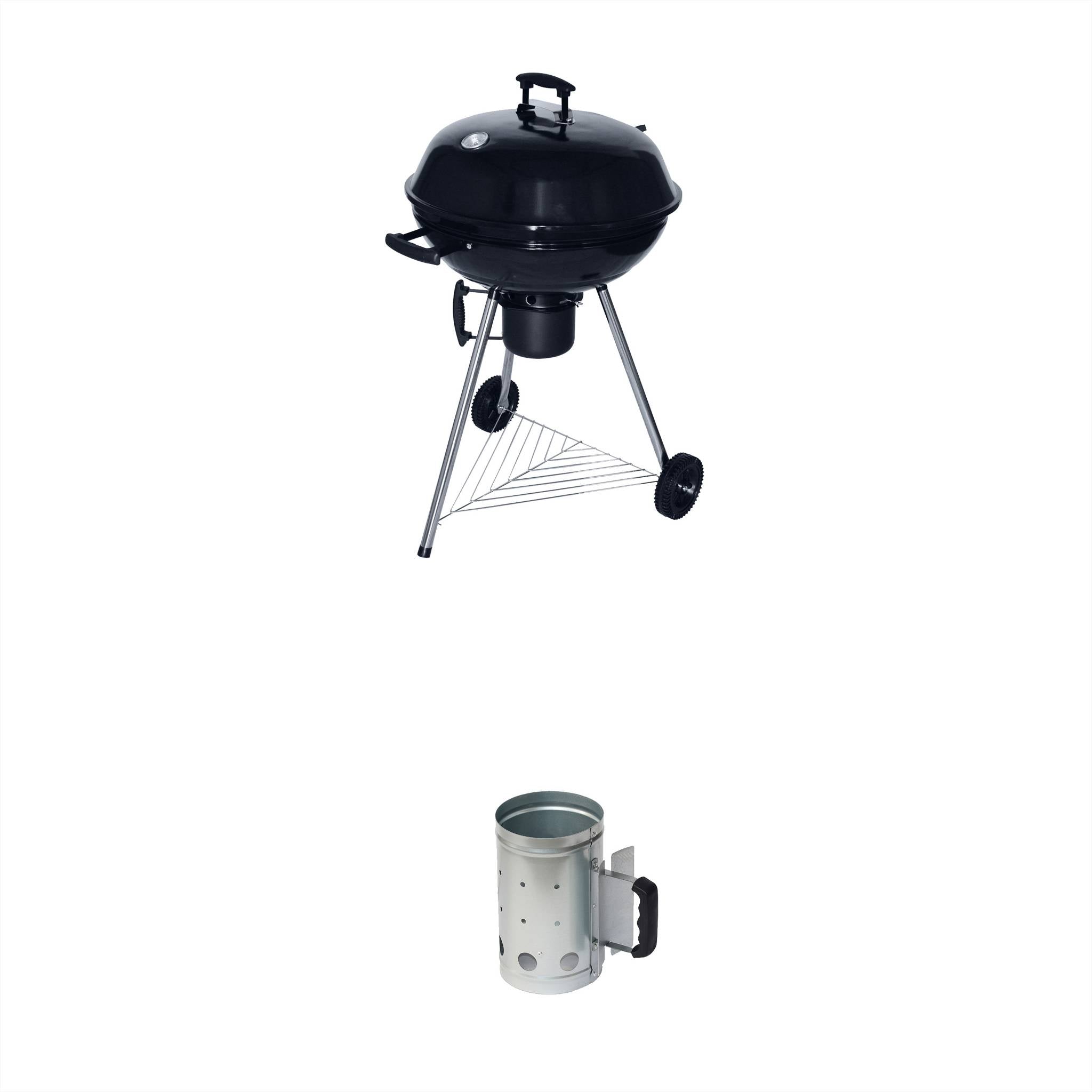 Barbecue a sfera a carbone, griglia e affumicatore 57cm con ruote e