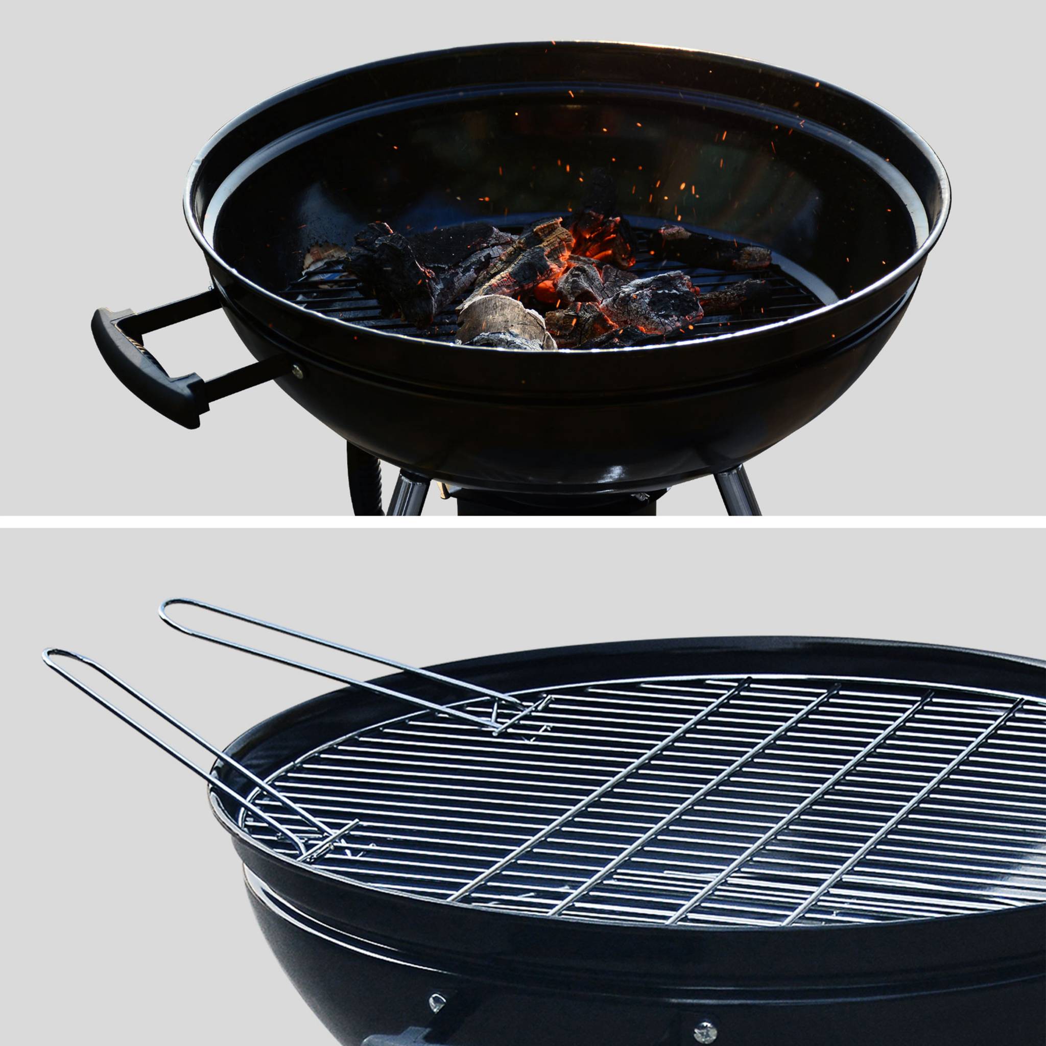 Barbecue a sfera a carbone, griglia e affumicatore 57cm con ruote e