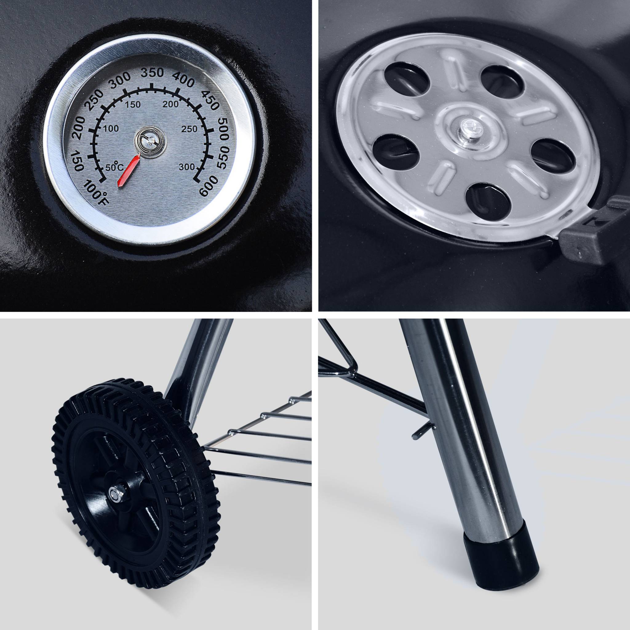Barbecue a sfera a carbone, griglia e affumicatore 57cm con ruote e