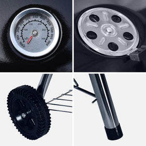 Barbecue a carbonella con valigetta per utensili, nero