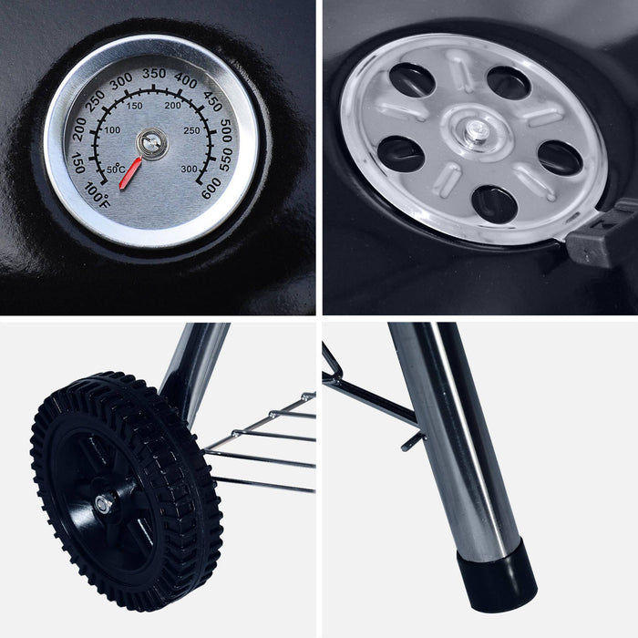 Barbecue a carbonella con valigetta per utensili, nero