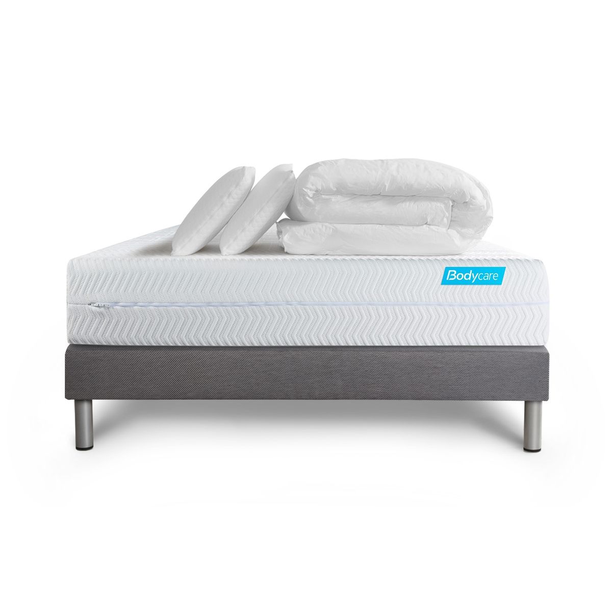 Pacchetto letto completo - Materasso 140x190cm + Box spring con doghe (kit) + 2 cuscini + Piumino - Biocare