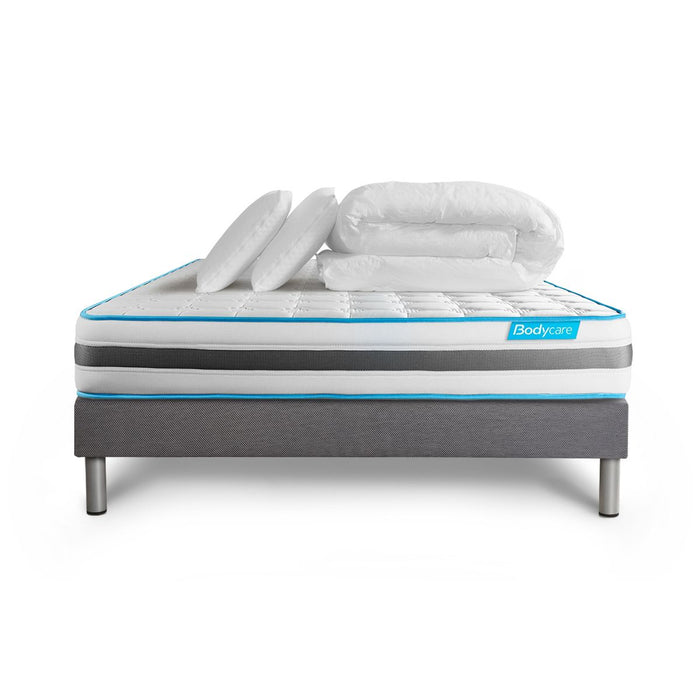 Pacchetto letto completo - Materasso 160x200cm + Box spring con doghe (kit) + 2 cuscini + Piumino - BodyFlex