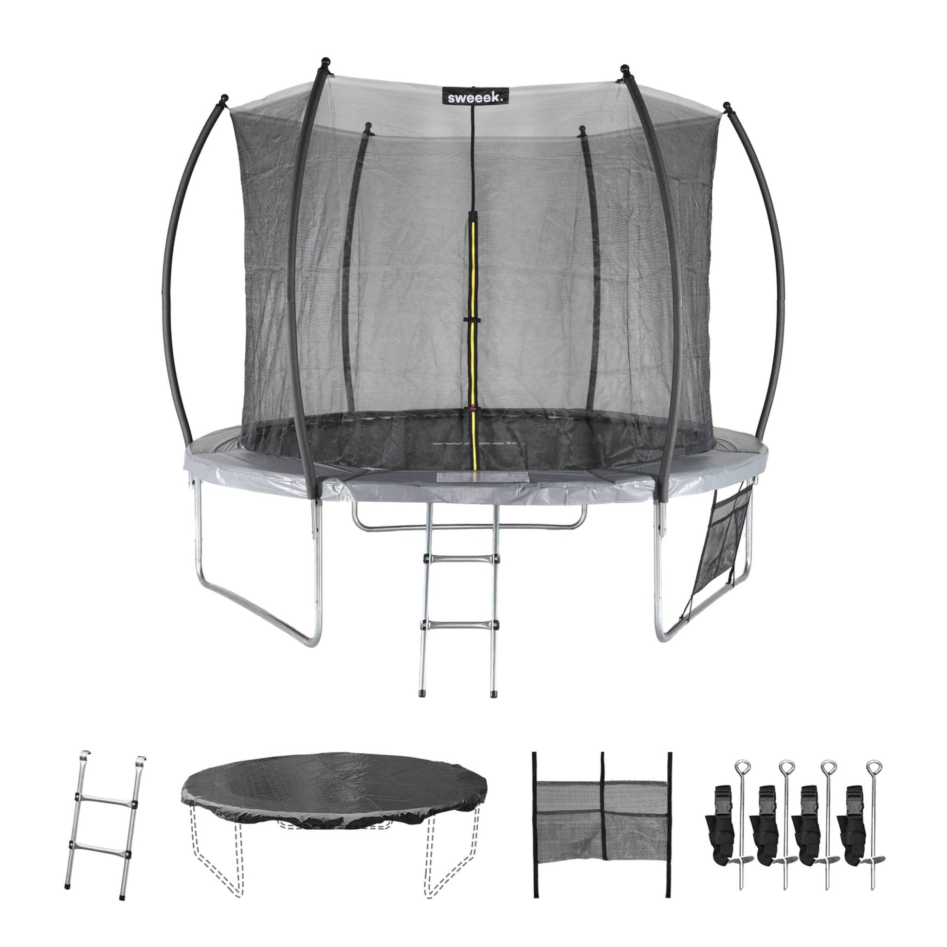 Trampolino 250cm con rete interna e pacchetto accessori, grigio