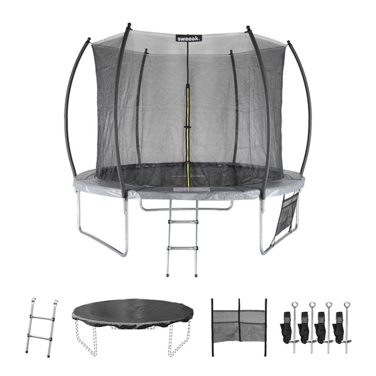 Trampolino 305cm con rete interna e pacco di accessori, grigio