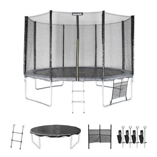 Trampolino 370cm con pacchetto di accessori, grigio