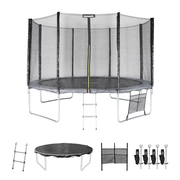 Trampolino 370cm con pacchetto di accessori, grigio