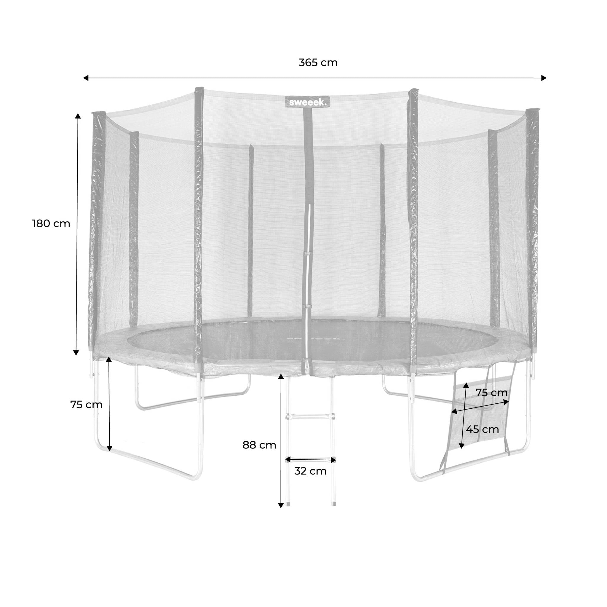 Trampolino 370cm con pacchetto di accessori, grigio