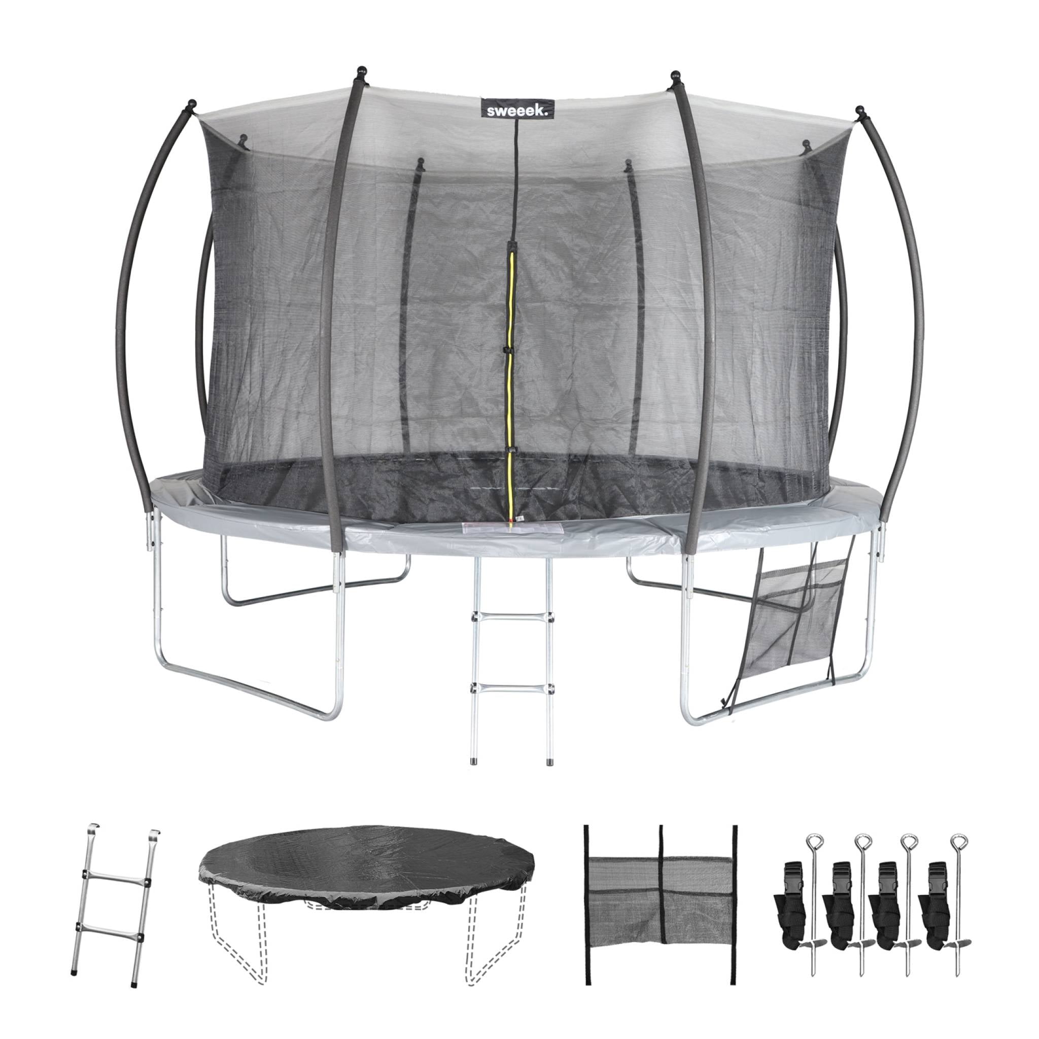 Trampolino 370cm rete interna con set di accessori, grigio