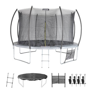 Trampolino 370cm rete interna con set di accessori, grigio