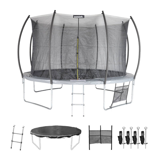 Trampolino 370cm rete interna con set di accessori, grigio