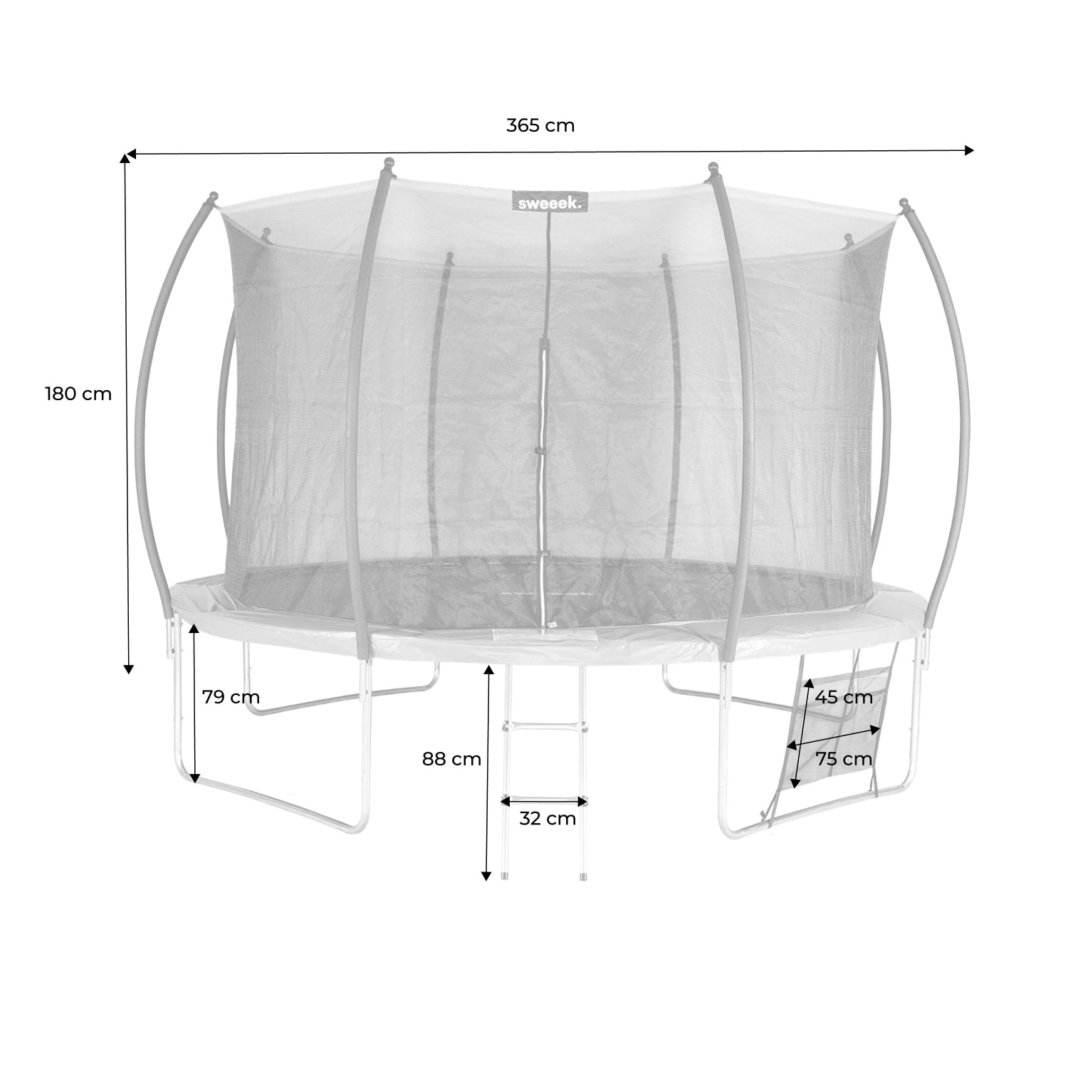 Trampolino 370cm rete interna con set di accessori, grigio