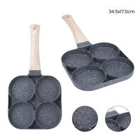 Trade Shop - Padella Antiaderente A 4 Fori Per Uova Pancake Manico In Legno Accessori Cucina 624386 -