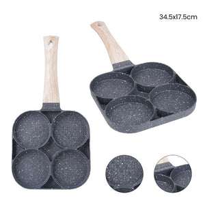 Trade Shop - Padella Antiaderente A 4 Fori Per Uova Pancake Manico In Legno Accessori Cucina 624386 -
