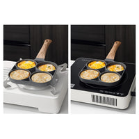 Trade Shop - Padella Antiaderente A 4 Fori Per Uova Pancake Manico In Legno Accessori Cucina 624386 -