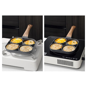 Trade Shop - Padella Antiaderente A 4 Fori Per Uova Pancake Manico In Legno Accessori Cucina 624386 -