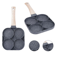 Trade Shop - Padella Antiaderente A 4 Fori Per Uova Pancake Manico In Legno Accessori Cucina 624386 -