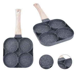Trade Shop - Padella Antiaderente A 4 Fori Per Uova Pancake Manico In Legno Accessori Cucina 624386 -