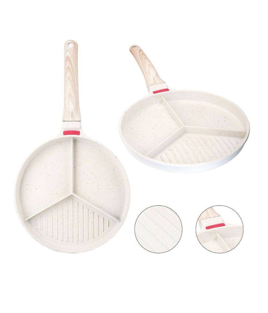 Padella Antiaderente A Triplo Scomparto Manico In Brachelite Per Cucinare Casa         