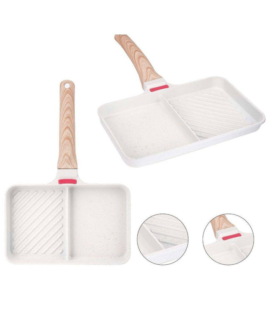 Padella Antiaderente Per A Doppio Scomparto Manico In Brachelite Per Cucinare         