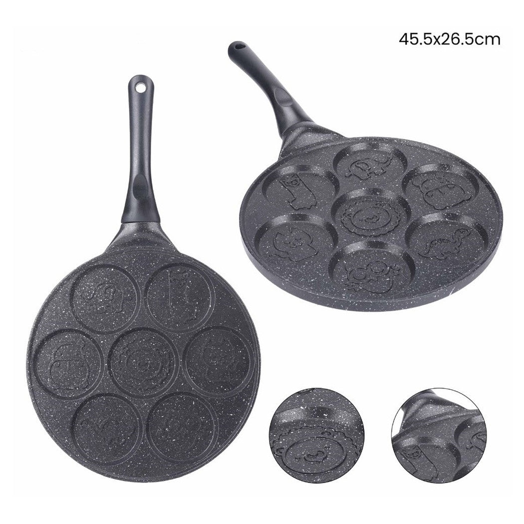 Trade Shop - Padella Antiaderente Per Pancake Uova Cialde Con 7 Stampi Forme Animali Rotonde 624391 -