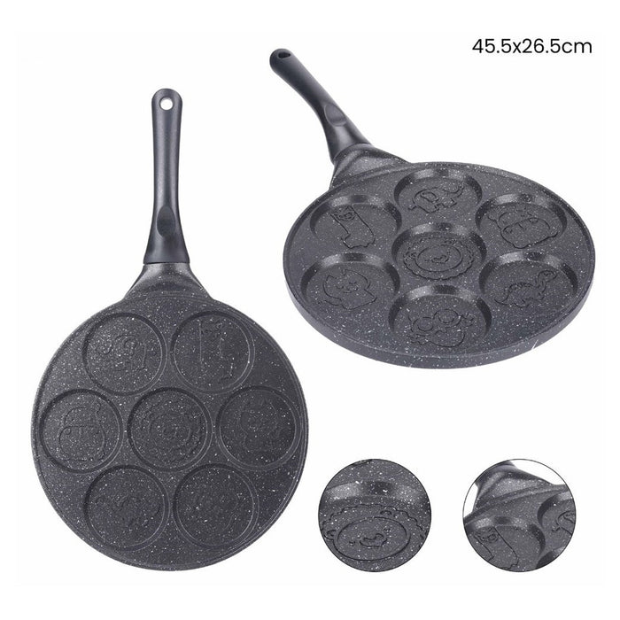 Trade Shop - Padella Antiaderente Per Pancake Uova Cialde Con 7 Stampi Forme Animali Rotonde 624391 -