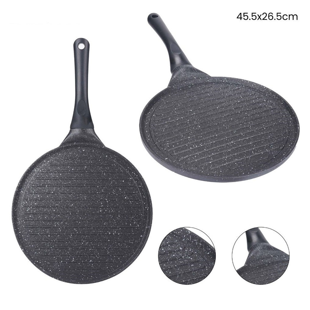 Trade Shop - Padella Antiaderente Piastra Griglia Tonda Per Carne Verdure Nera Accessori Cucina 624390 -