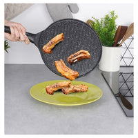 Trade Shop - Padella Antiaderente Piastra Griglia Tonda Per Carne Verdure Nera Accessori Cucina 624390 -