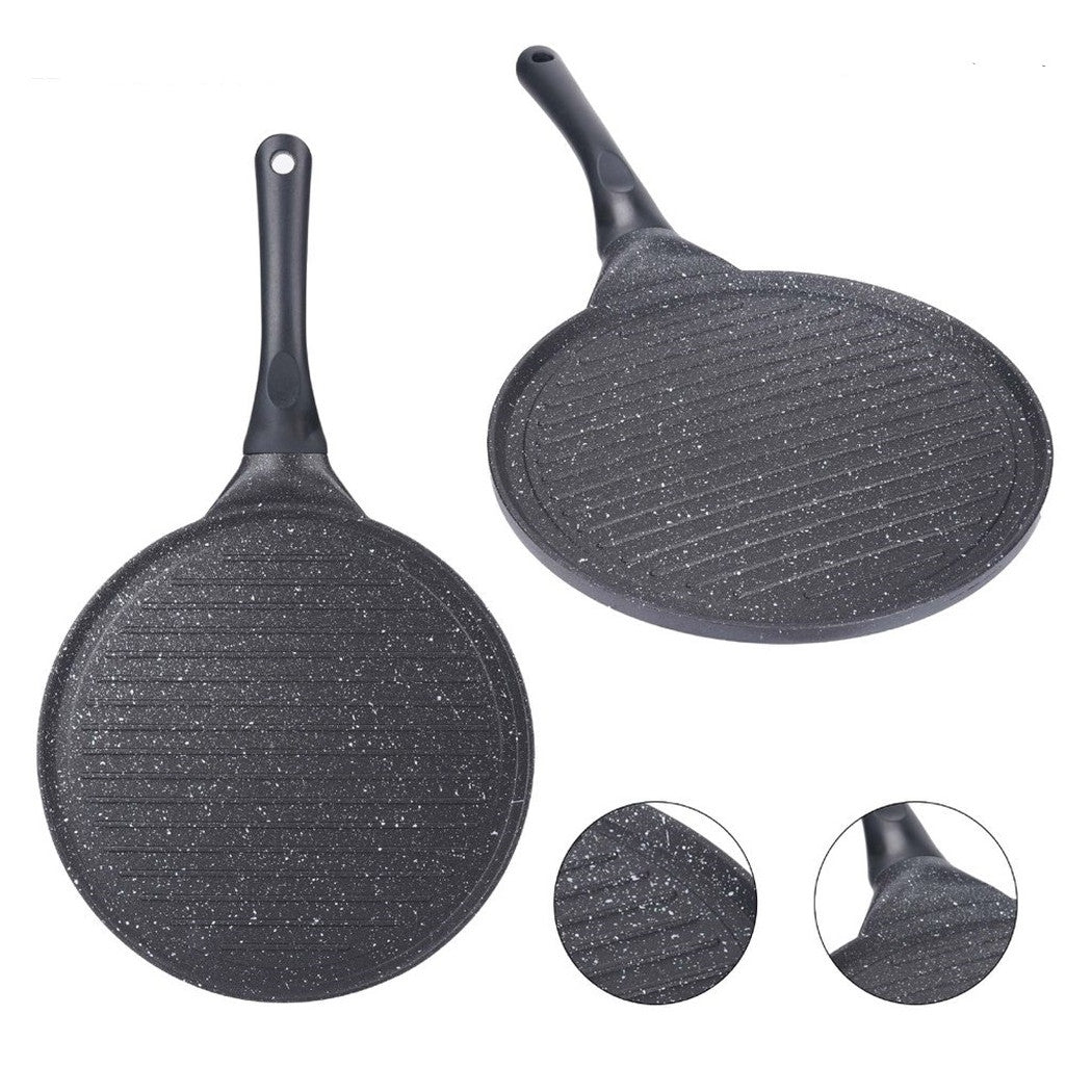 Trade Shop - Padella Antiaderente Piastra Griglia Tonda Per Carne Verdure Nera Accessori Cucina 624390 -