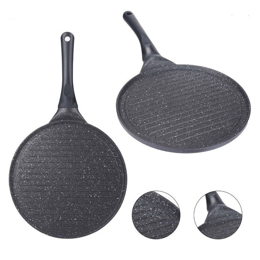 Trade Shop - Padella Antiaderente Piastra Griglia Tonda Per Carne Verdure Nera Accessori Cucina 624390 -