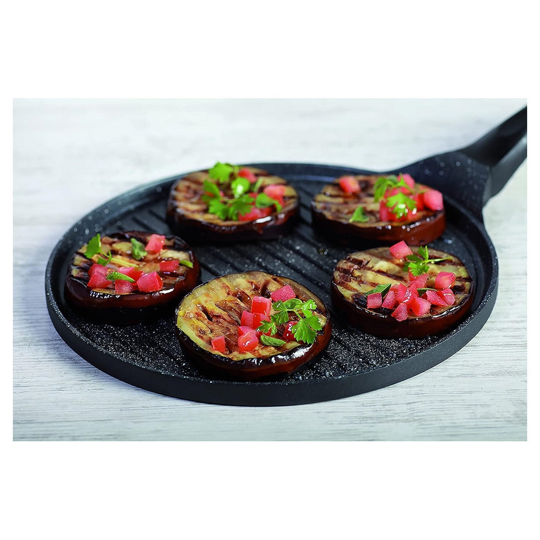 Trade Shop - Padella Antiaderente Piastra Griglia Tonda Per Carne Verdure Nera Accessori Cucina 624390 -