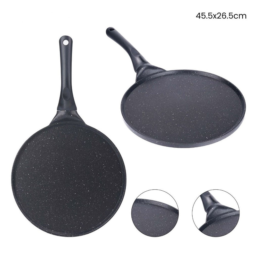Trade Shop - Padella Antiaderente Piastra Liscia Tonda Per Crepes Nera Accessori Per Cucinare 624388 -
