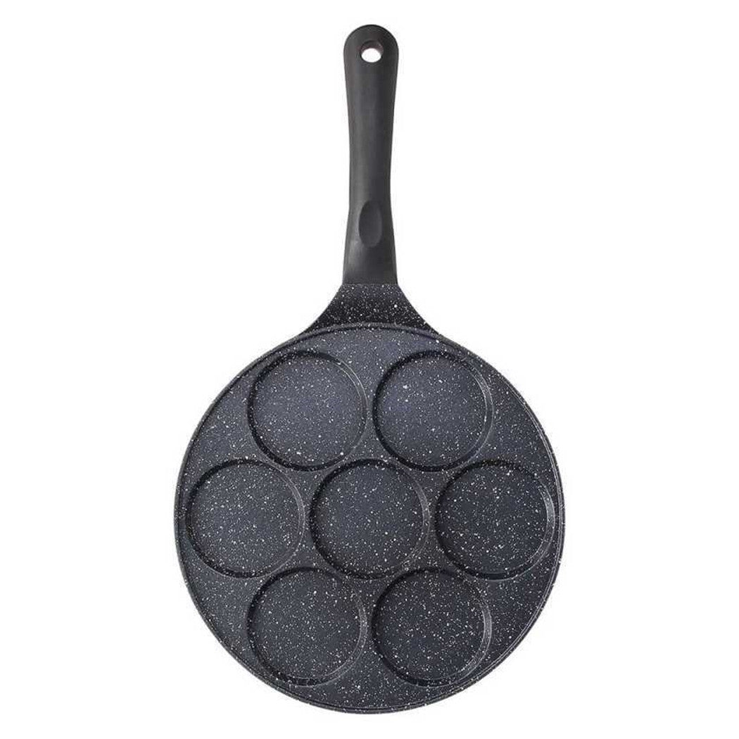 Trade Shop - Padella Multifunzione Per Pancake Frittelle Nero A 7 Fori Stampi Antiaderente 62432 -