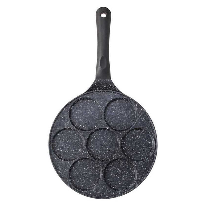 Trade Shop - Padella Multifunzione Per Pancake Frittelle Nero A 7 Fori Stampi Antiaderente 62432 -