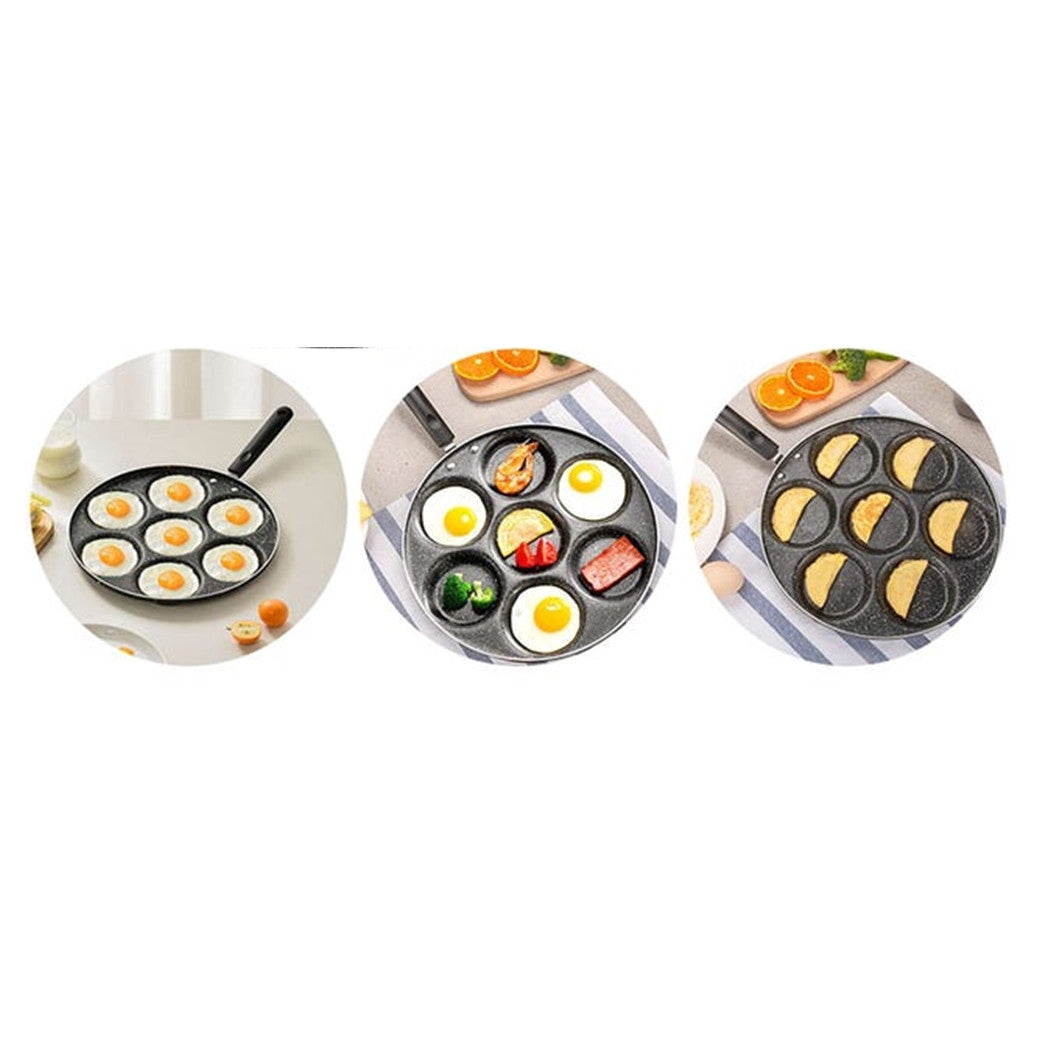 Trade Shop - Padella Multifunzione Per Pancake Frittelle Nero A 7 Fori Stampi Antiaderente 62432 -
