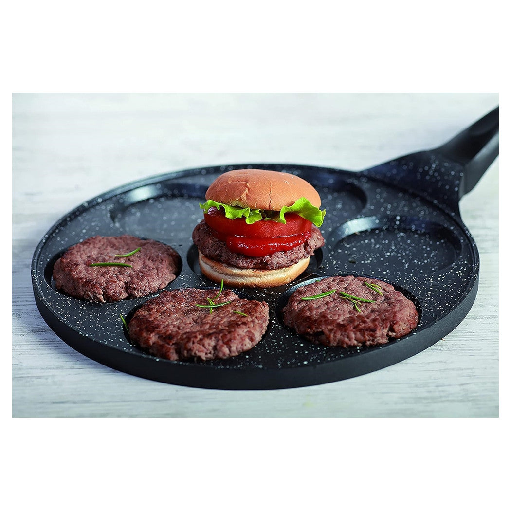 Trade Shop - Padella Multifunzione Per Pancake Frittelle Nero A 7 Fori Stampi Antiaderente 62432 -