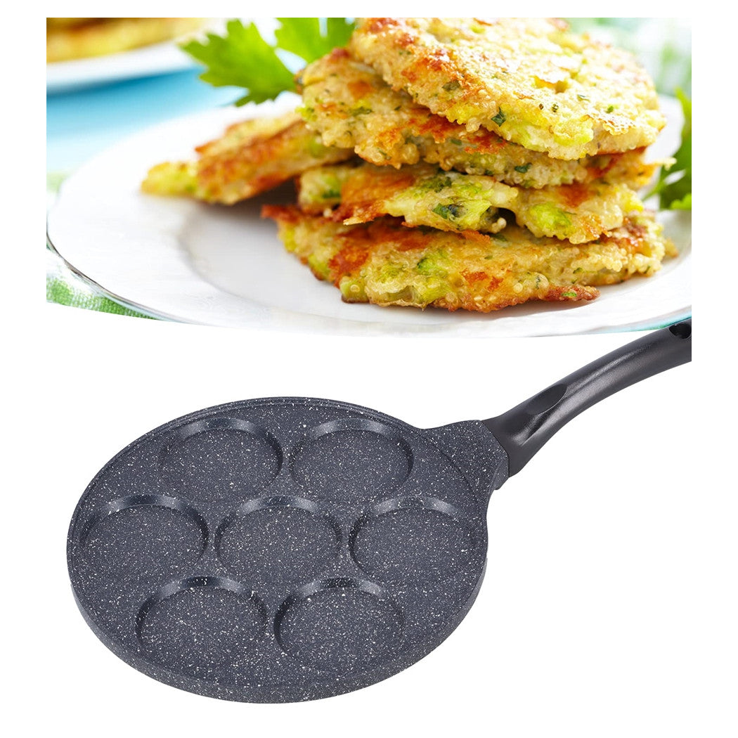 Trade Shop - Padella Multifunzione Per Pancake Frittelle Nero A 7 Fori Stampi Antiaderente 62432 -