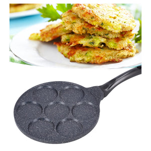 Trade Shop - Padella Multifunzione Per Pancake Frittelle Nero A 7 Fori Stampi Antiaderente 62432 -