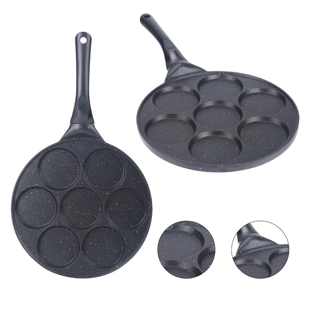 Trade Shop - Padella Multifunzione Per Pancake Frittelle Nero A 7 Fori Stampi Antiaderente 62432 -