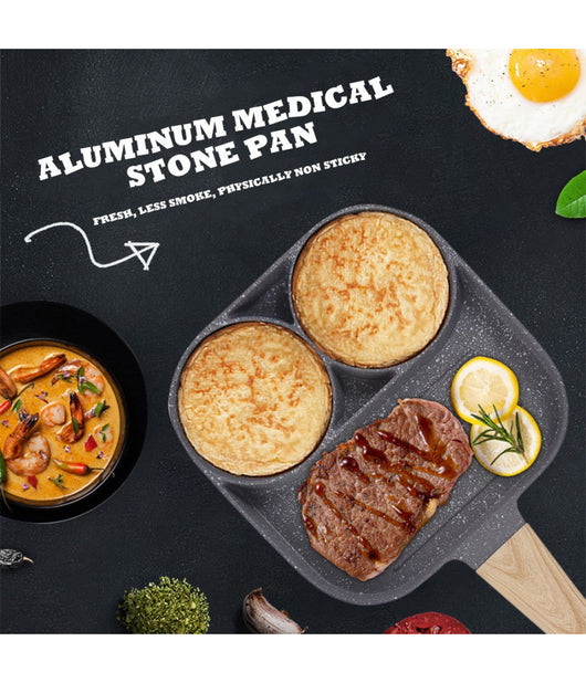 Padella Pancake 3 Scomparti In Lega Di Alluminio Antiaderente Per Cuocere 3 In 1         