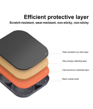 Padella Pancake 4 Scomparti In Lega Di Alluminio Antiaderente Con Manico Legno         