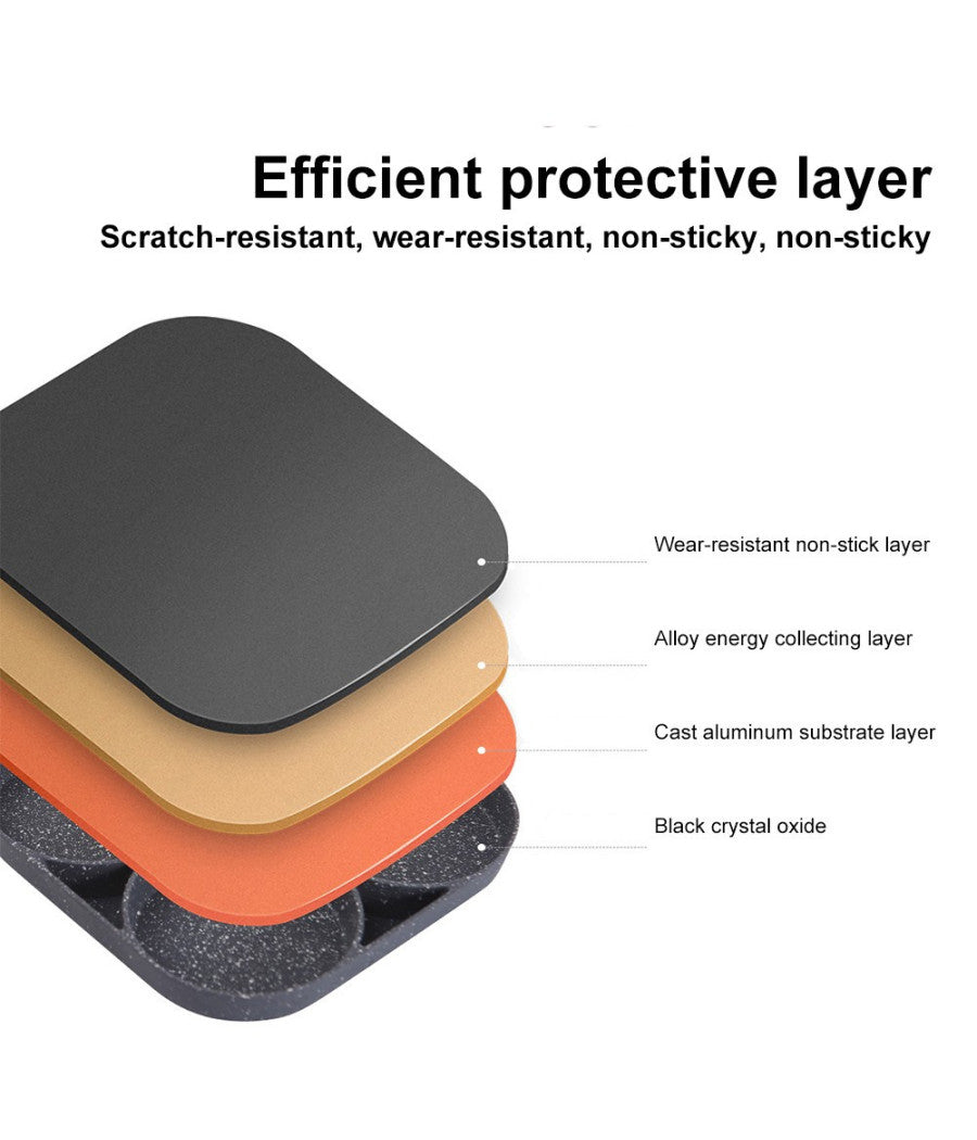 Padella Pancake 4 Scomparti In Lega Di Alluminio Antiaderente Con Manico Legno         