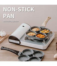 Padella Pancake 4 Scomparti In Lega Di Alluminio Antiaderente Con Manico Legno         