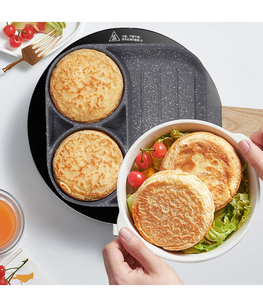 Padella Pancake 3 Scomparti In Lega Di Alluminio Antiaderente Per Cuocere 3 In 1         