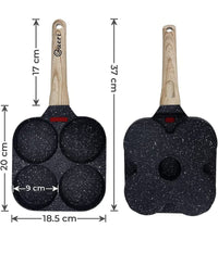 Padella Pancake 4 Scomparti In Lega Di Alluminio Antiaderente Con Manico Legno         