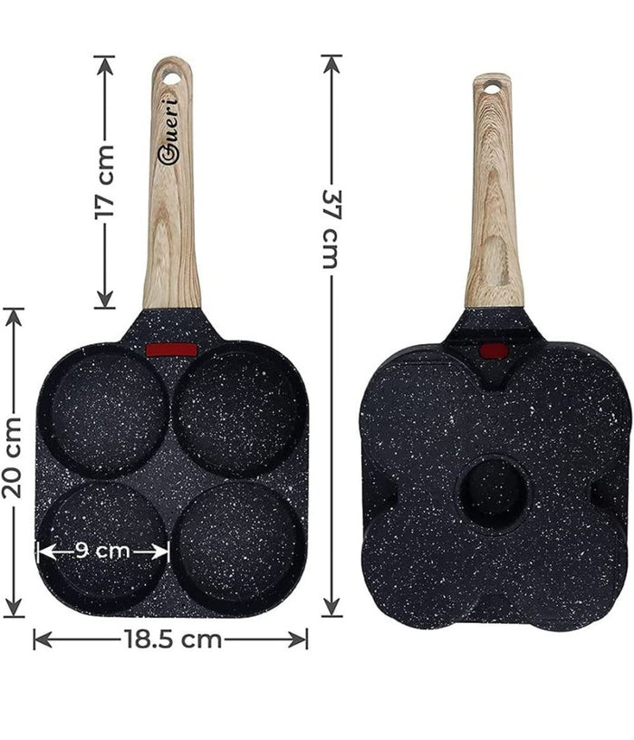 Padella Pancake 4 Scomparti In Lega Di Alluminio Antiaderente Con Manico Legno         