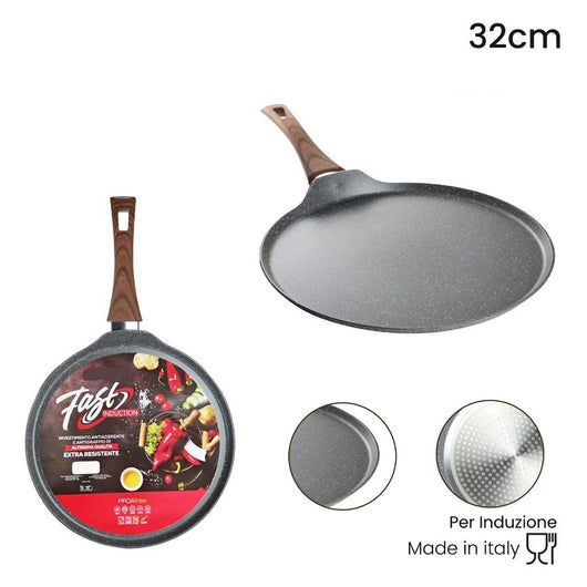 Trade Shop - Padella Piastra Crepiera Antiaderente ø32cm Uovo Fritto Per Induzione Manico Legno 043204m -